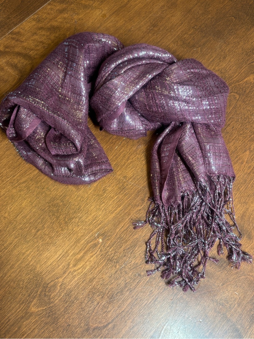Shimmery Plum Fringe Wrap Scarf